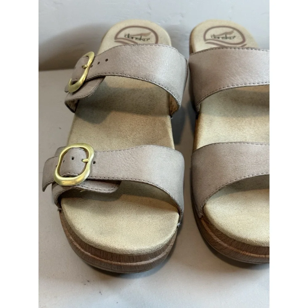 Dansko Sophie Taupe Leather Wedge Sandals US 9.5 10 2.25